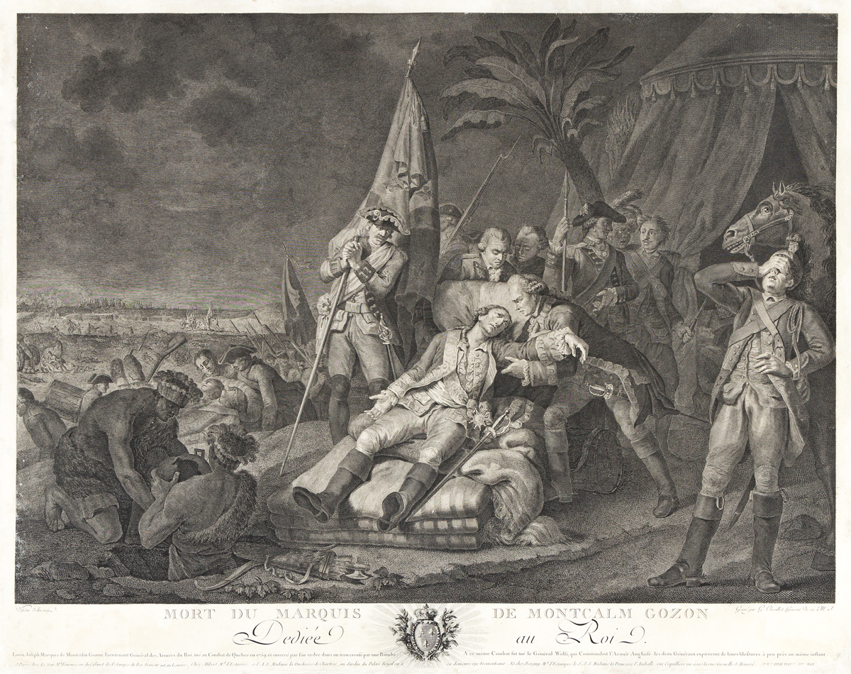 (FRENCH & INDIAN WAR.) Juste Chevillet, engraver; after Watteau Mort du Marquis de Montcalm Gozon.